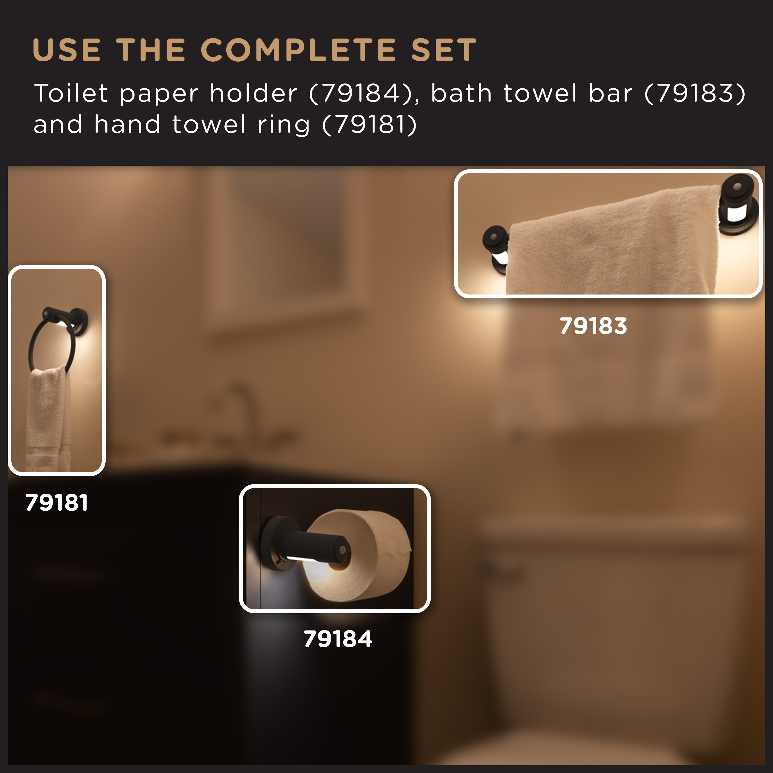 Enbrighten Towel Bar Light, Battery Operated, Motion Sensing, 18in, Matte Black, 79183