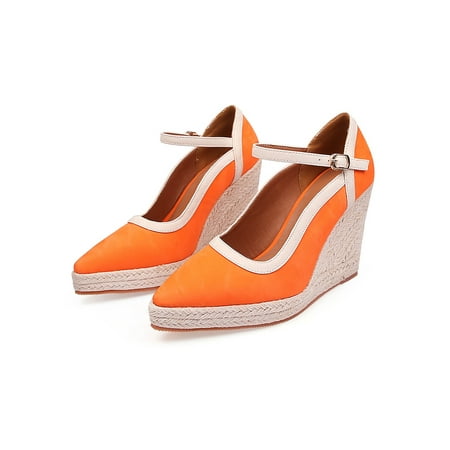 

SIMANLAN Women Espadrille Pump Pointed Toe Pumps Comfort Wedge Heels Womens Non-Slip Dress Shoes Ladies Slip On Shoe Orange 5