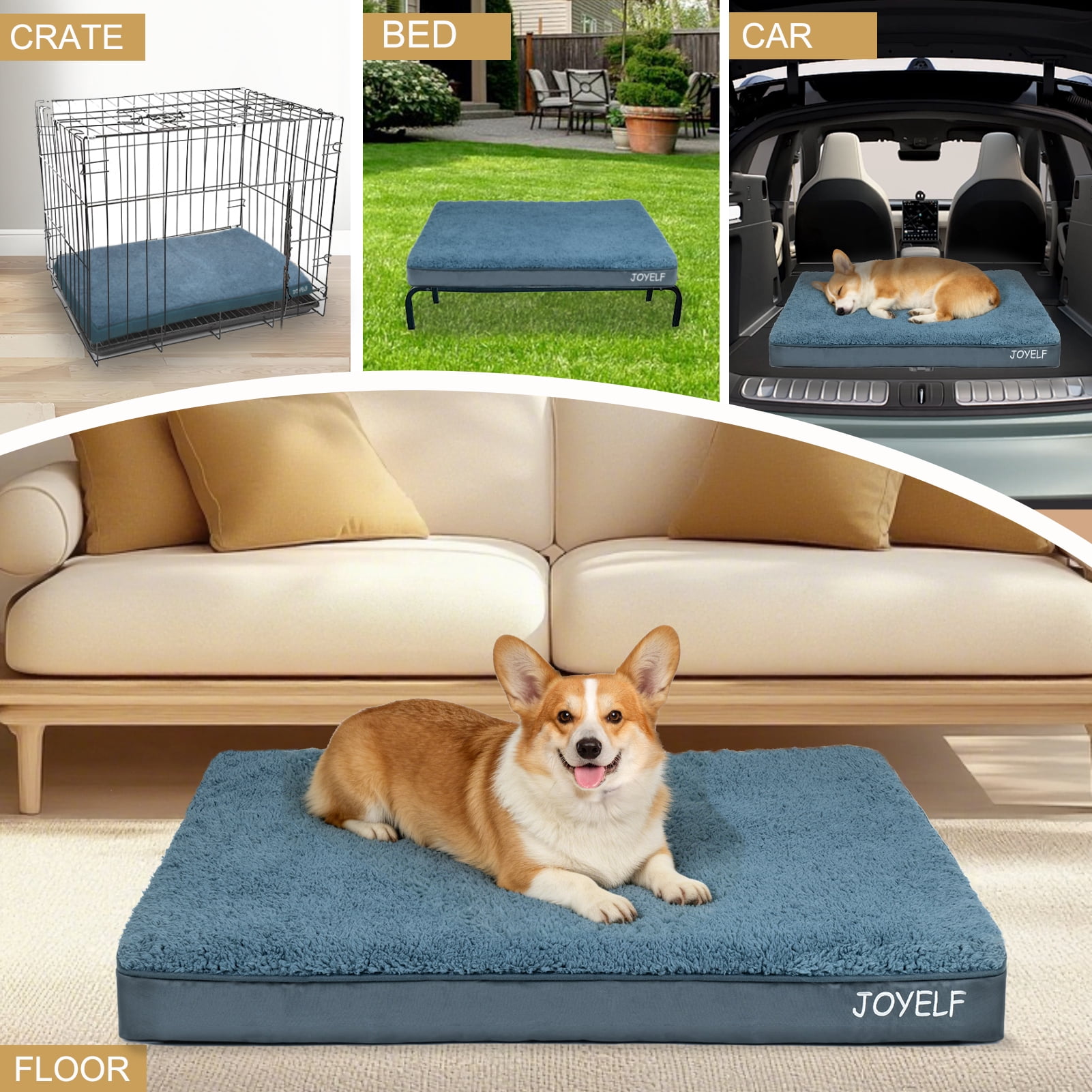 JOYELF Large Dog crate Bed Mats Orthopedic dog bed ,Egg Crate Foam Dog Mat waterproof dog pad with Washable Removable Cover, a Squeaker Toy as Gift