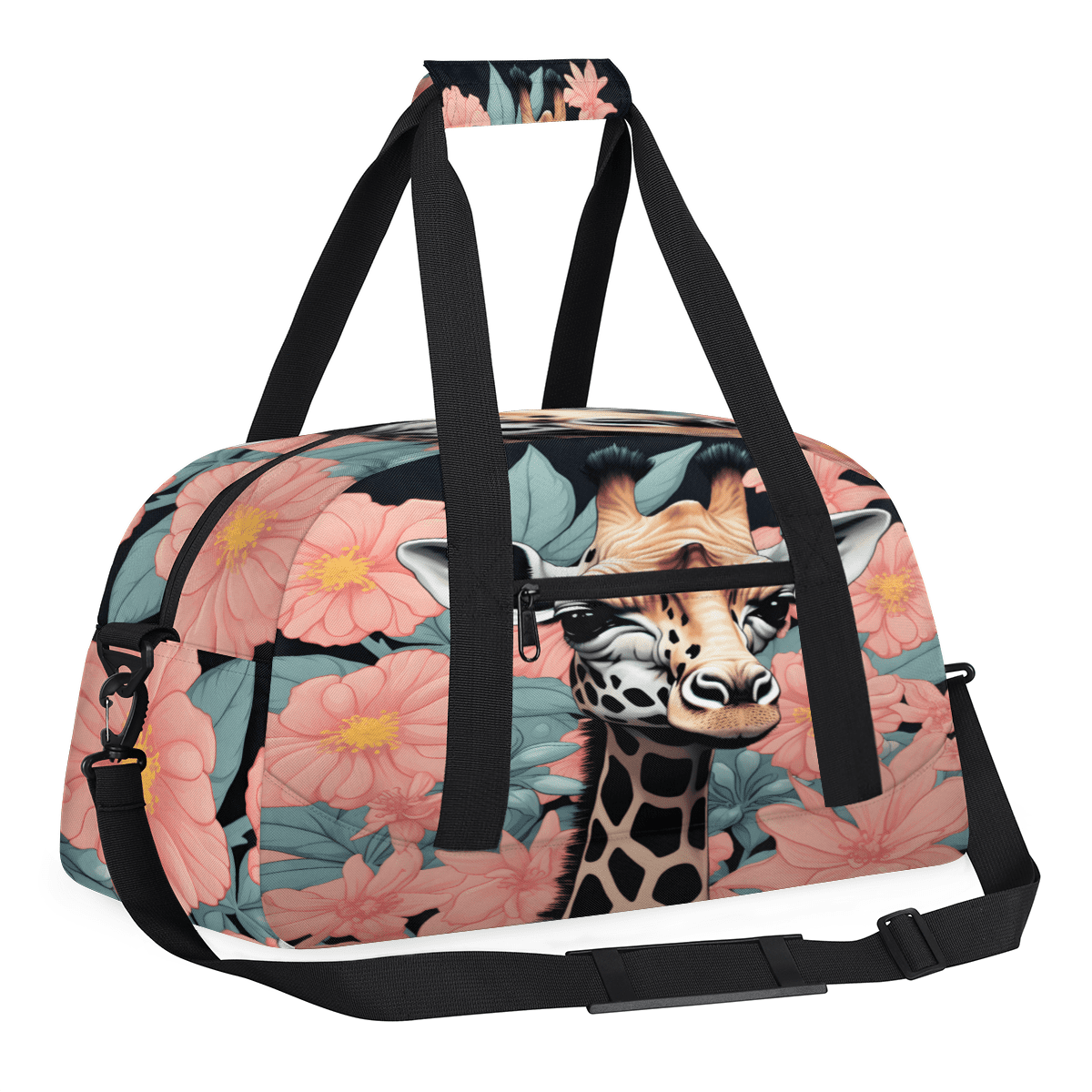 Herdesigns Giraffe Sports Duffle Bag for Women & Men, Flower Giraffe Gym Bag Dance Bag Overnight Bag Carry On Weekender Travel Bag