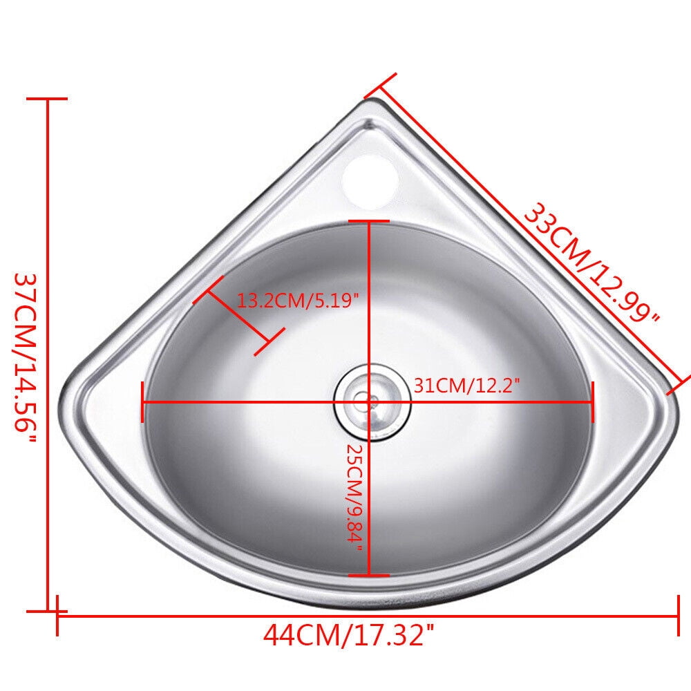 Corner Narrow Single Bowl Stainless Steel Sink - Triangular Hand Basin for RV, Kitchen & Bathroom