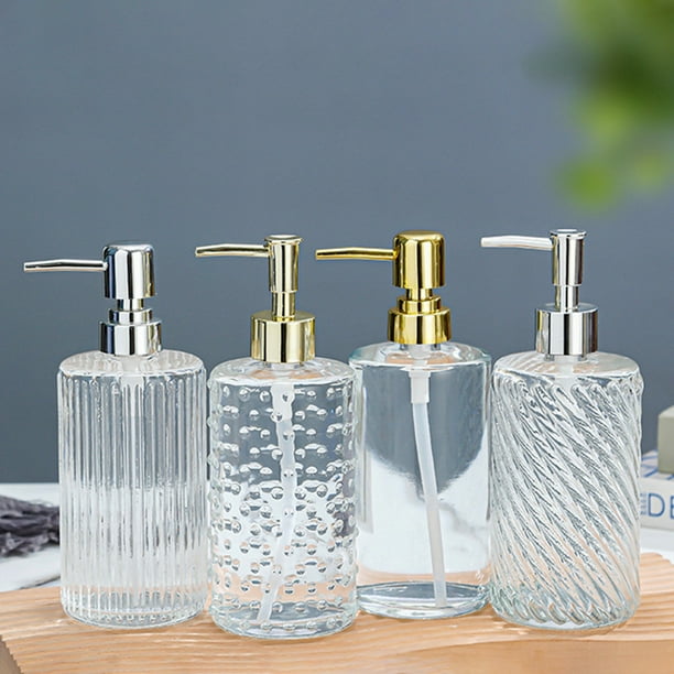 Botella de bombeo de jabón de vidrio transparente de 420 ml - Dispensador de champú de loción de jabón de manos recargable y espesado para baño y cocina