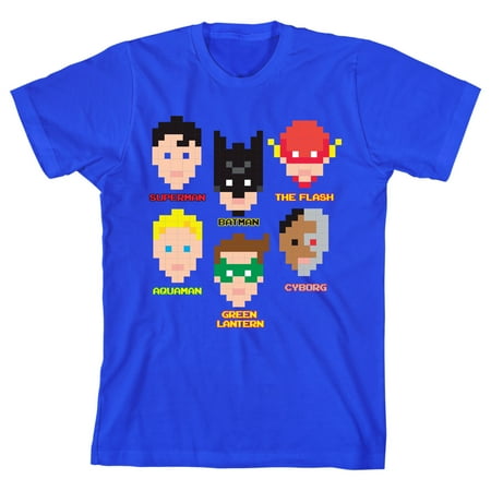 Justice League Pixel Superheroes Boy s Royal Blue T-shirt-Medium