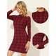 thumbnail image 2 of Vestido tubo Allegra K de manga larga a cuadros con cuello alto rojo XS, 2 of 4
