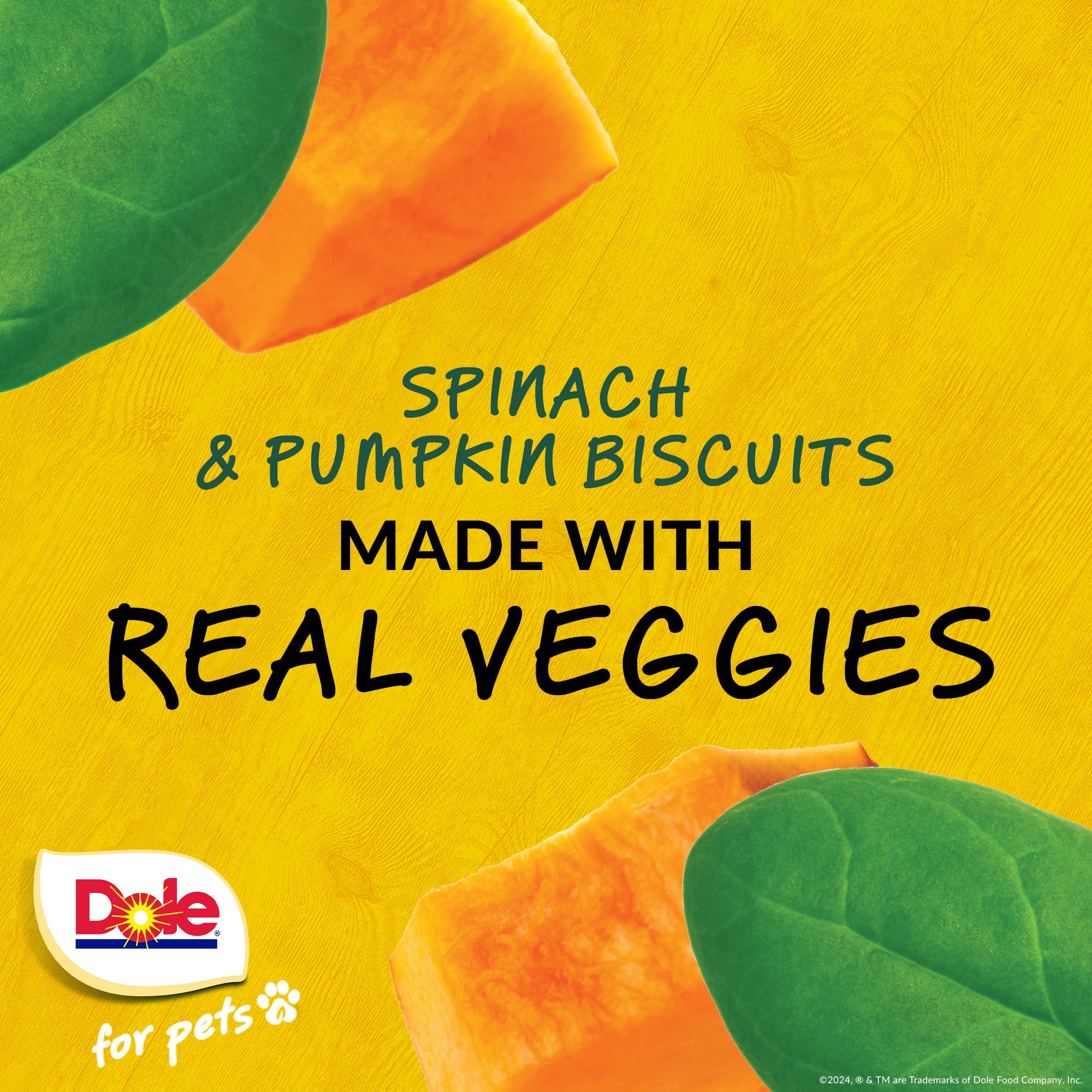 (4 pack) Dole Freshly Fetched Dog Biscuit Treats, Spinach & Pumpkin Flavors, No Wheat, Corn or Soy, 7oz