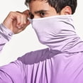 thumbnail image 7 of Dagegui Sun Hoodie for Men Gradient Color Long Sleeve UV Protection Beach Shirt UPF 50+ Face Mask Hooded T-Shirt Outdoor Travel Pullover Tops Purple L, 7 of 7