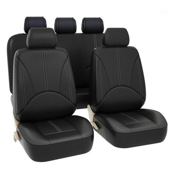 9Pcs Luxury Car Seat Covers Front +Back Seat Black Scratch proof Four Seasons Bottoms PU Leather Protectors,Compatible with 90% Vehicles (Sedan SUV Truck Van MPV)