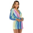thumbnail image 6 of Rompers for Women Dressy,Women V Neck Lantern Sleeve Multicolor Striped Sequin Short Rompers Jumpsuits,Women's Sequin Party Clubwear Romper, 6 of 9