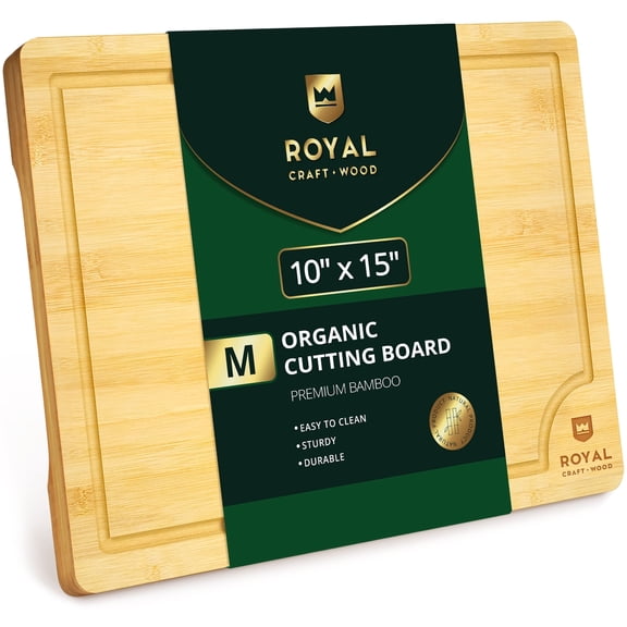 Royal Craft Wood Bamboo Cutting Board – Kitchen Chopping Board with Juice Groove, Knife-Friendly Surface & Side Handles – Wooden Cutting Board for Meat, Cheese & Charcuterie (M, 15" x 10")