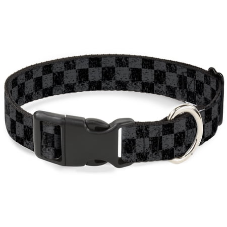 Buckle-Down Pet Collar Dog Collar Plastic Buckle Checker Weathered Black Gray 8.5 to 12 Inches 0.5 Inch Wide