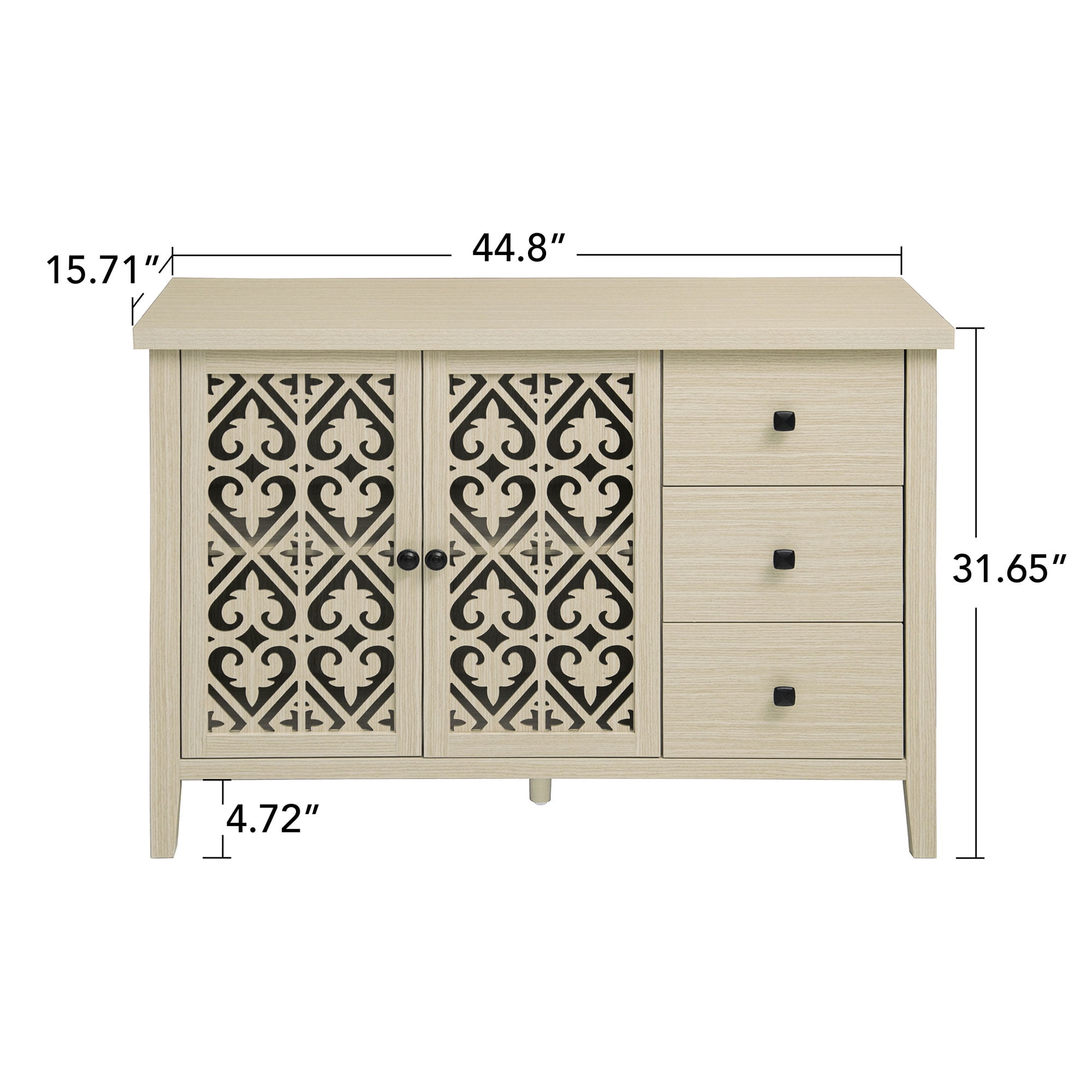 Gewnee Hollow-Design 2-Door 3-Drawer Cabinet, Classic American Style Storage for Bedroom, Living Room and Study