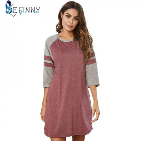 

Promotion Clearance EFINNY Nightgown Womens Cotton Night Shirt for Sleeping Sleepwear 1/2 Sleeves Striped Patchwork Sleep Shirts S-XXL