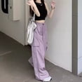 thumbnail image 4 of Pantalones de estilo americano de verano con cintura alta y cordón para mujer que muestran pantalones anchos y ceñidos, 4 of 4