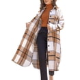 thumbnail image 3 of Kmbangi Women Coat Slit ?Plaid Printing Button-down Overcoat, 3 of 9