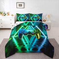 Homewish Gradient Gamepads 3 Pieces Queen Comforter Set For Boys Girls,Abstract Ombre Gamer Ultra Soft Bedding Sets,Video Game Bedding Comforter Set,Microfiber Bedroom Decor,Reversible