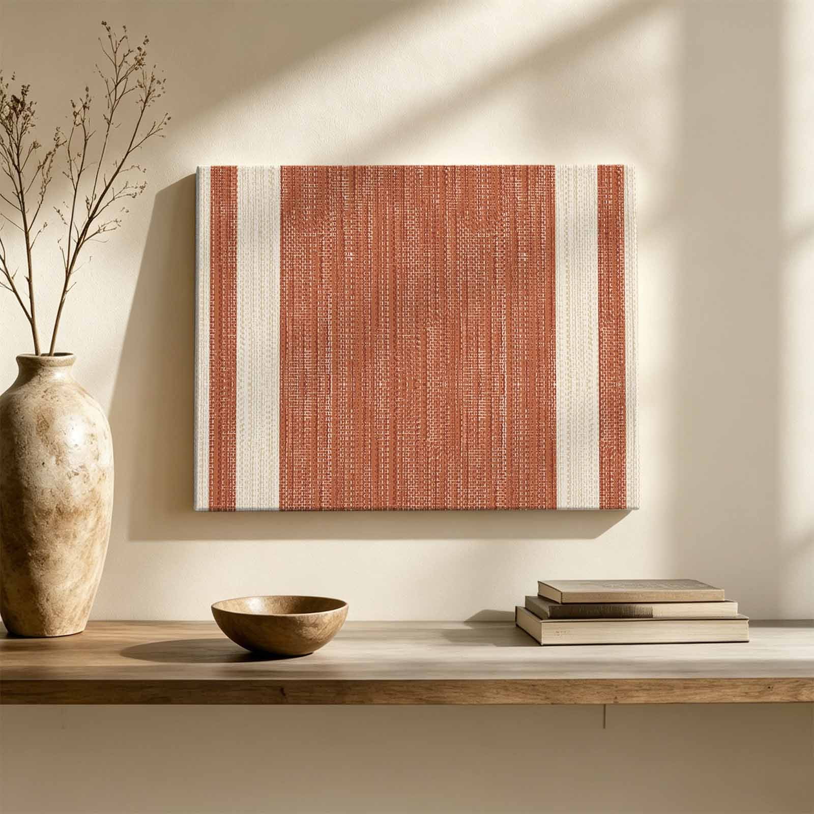 Orange Stripe Canvas Wall Art Modern Geometric Classic Linear Slub Fabric Texture Wall Art Prints Artwork Framed Canvas Ready to Hang Art Pictures for Living Dining Room Bedroom Hallway 30 x 20