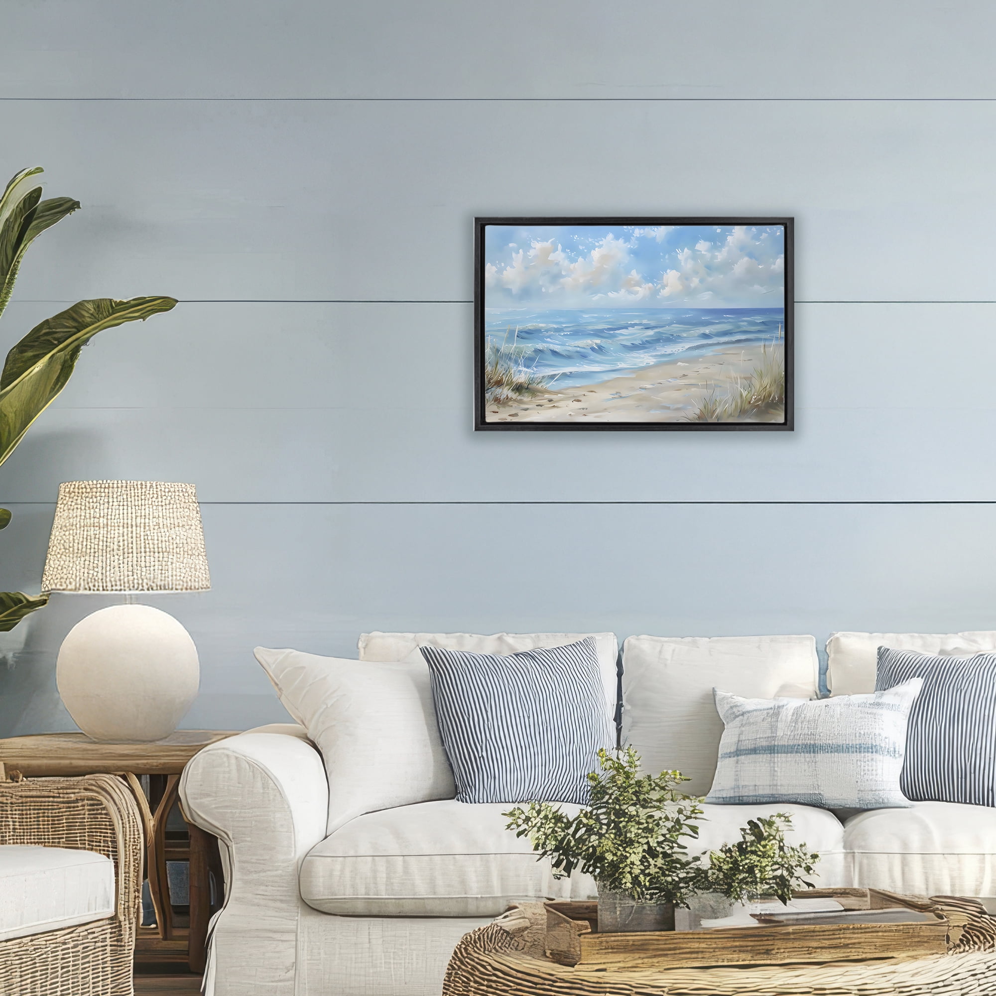 Stupell Industries Coastal Tranquility Horizon Black Framed Floater Canvas Wall Art, design by Creative Studio