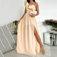 thumbnail image 5 of Abcnature Womens Maxi Dress, Women Solid Slimming One Shoulder Ruffles Split Dress, Plus Size Summer Casual Long Dresses, Wedding Guest Dresses Beach Party Dress Beige XXL, 5 of 5
