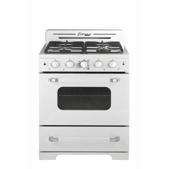 Classic Retro 30" Freestanding Gas Range with Convection Oven in Marshmallow White