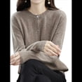 thumbnail image 2 of Suéter de Larga con Cuello Redondo de Color Liso para Mujer, Chaqueta de Punto Combinable para y Otoño Camello XL, 2 of 7