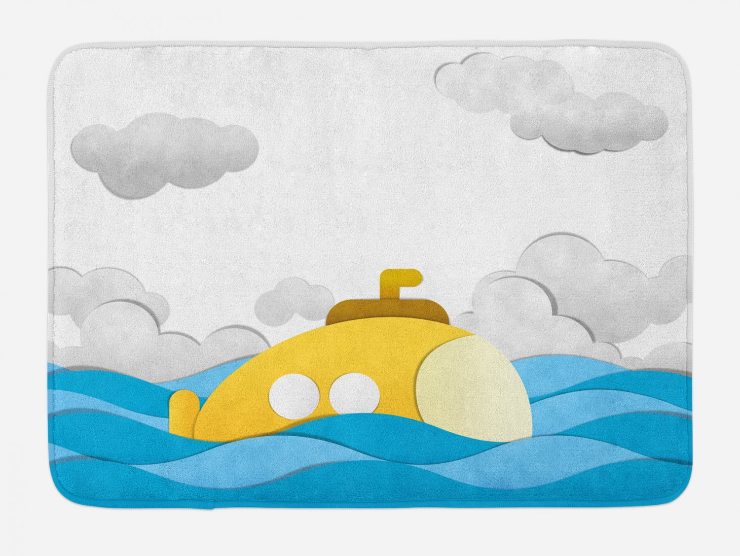 Yellow Submarine Bath Mat, Submarine over the Wavy Sea and the Clouds