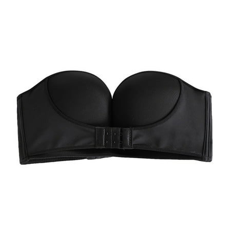 

Ladies Women Strapless Front Buckle Bra Strapless Front Buckle Gathers Casual For Yoga Fitness Sport Black 38/85ab