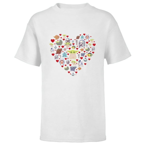 Star Wars The Mandalorian Grogu Heart Valentine’s Day - Short Sleeve T-Shirt for Kids – Customized-White