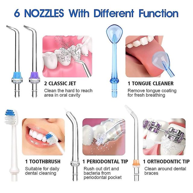 Irrigador oral de 5 modos, hilo dental recargable por USB, chorro de agua dental portátil, irrigador de 300 ml, limpiador de dientes dentales + 6 Jet,11 Feliz Sencillez