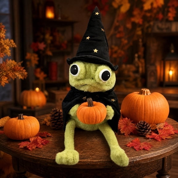 Moonlight Manor Wizard Frog Plushie, Trending Halloween Spooky Green Frog Stuffed Animal for Kids & Fans