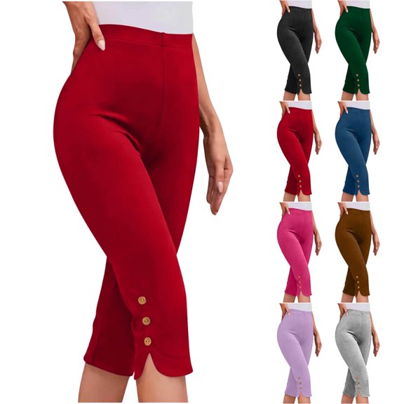 Dianli Activewear Summer Women's High Waisted Solid Color Capris Slim Fit Yoga Gym Leggings Breathable Stretch Workout Pants Tummy Control Active Capri Pants