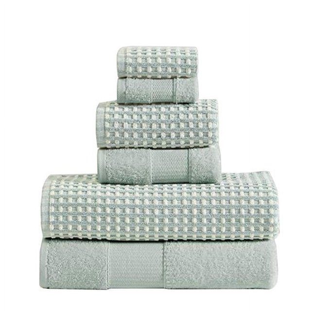 The Urban Port BM222846 Porto Dual Tone Towel Set with Jacquard Grid Pattern, Blue - 6 Piece