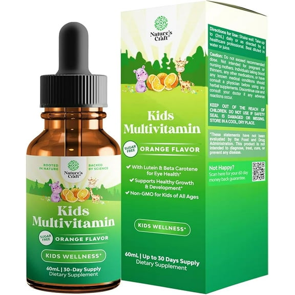 Natures Craft Kids Liquid Multivitamin, Immune Support Supplement, Orange Flavor, 60 ml