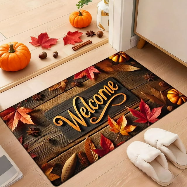 Felpudo decorativo con diseño de hojas de arce y calabaza de otoño para Halloween, Acción de Gracias, para baño, cocina, porche, tiras largas, para entrada, poliéster