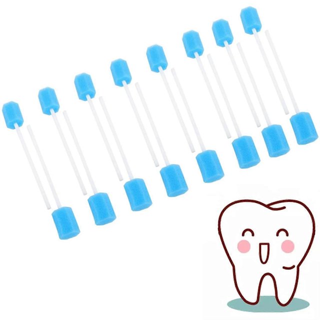 100Pcs Disposable Oral Swabs Sponge Unflavored Mouth Swabs Human/Pets Tooth Cleaning Sponge for Mouth Health, Individually Wrapped, Blue