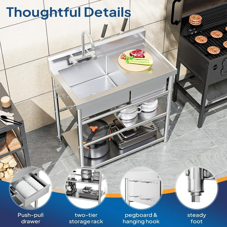 Ktaxon Utility Sink with Drawer, Stainless Steel Freestanding