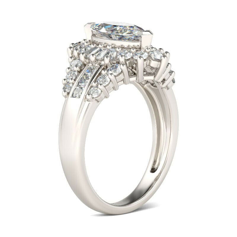 HeartsAndYou 3.5ct Marquise Moissanite Halo Gatsby Cocktail Engagement Ring for Women 18k White Gold over Silver For Women