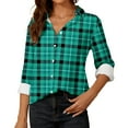 thumbnail image 2 of Women Loose Button up Shirts Striped Print Rolled Long Sleeve Lapel Collar Lightweight Casual Blouses Tunic Tops(Sky Blue,XL), 2 of 6