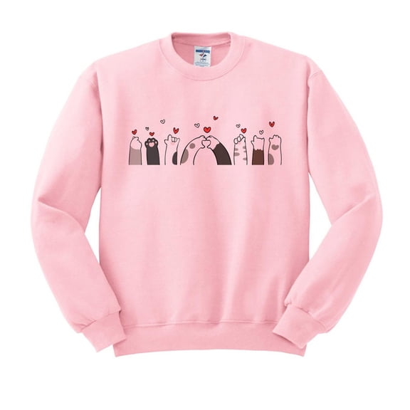 TeesAndTankYou Cat Paws Hearts Valentines Day Sweatshirt Unisex Small Pink