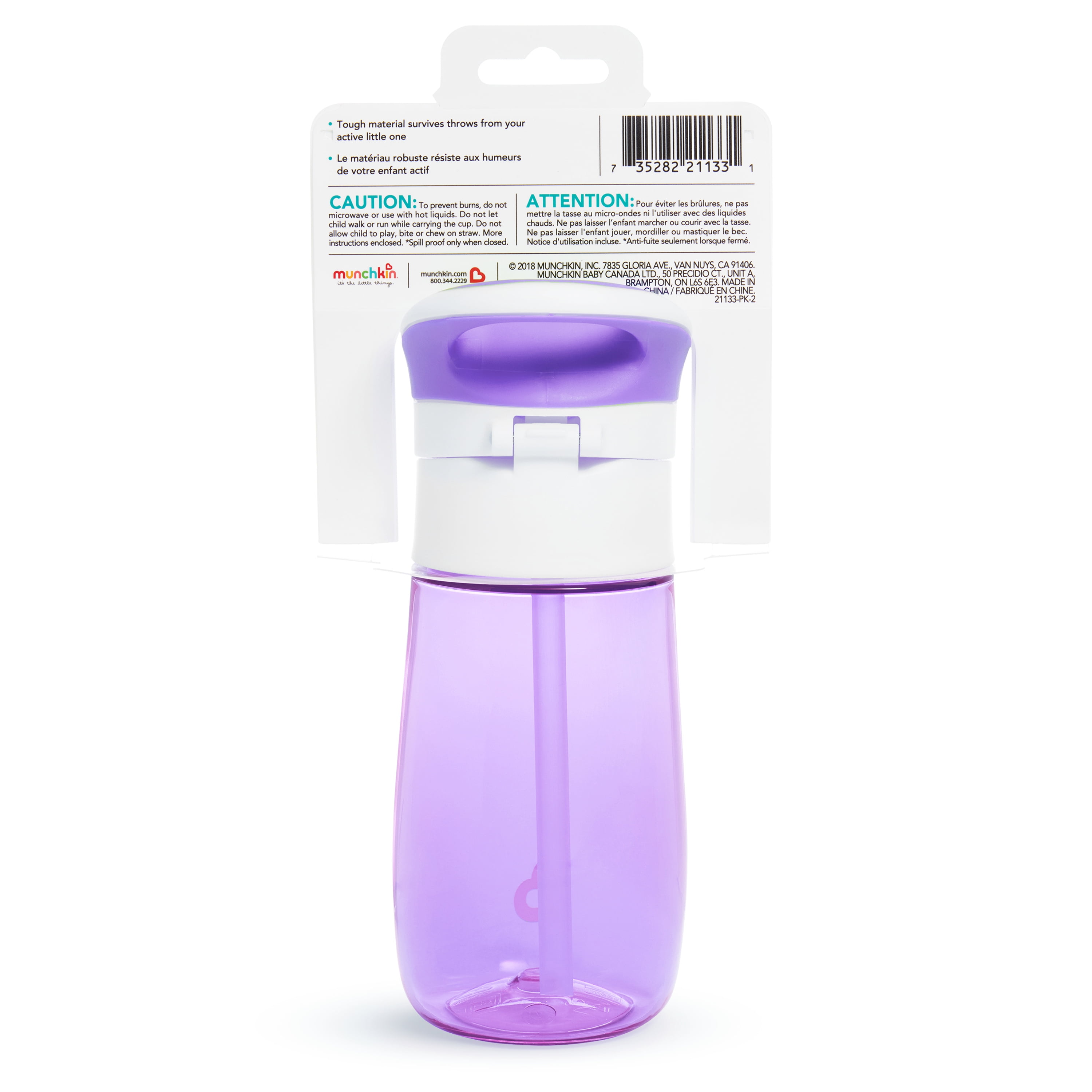 Munchkin® Flip & Go™ Toddler Sippy Cup with Straw, 12 oz, Ultra Durable Tritan Material, Purple, Unisex