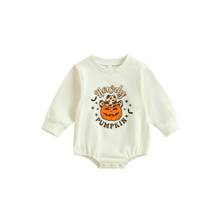 

Emmababy Halloween Pumpkin Print Jumpsuit Sweatshirt Rompers for Toddler Baby