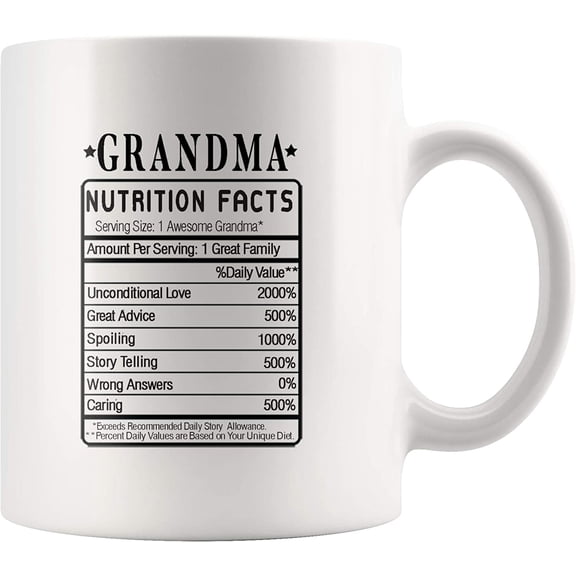 Grandma Nutrition Facts Funny Grandparents Day From Grandson Granddaughter Ceramic Coffee Mug 11oz White