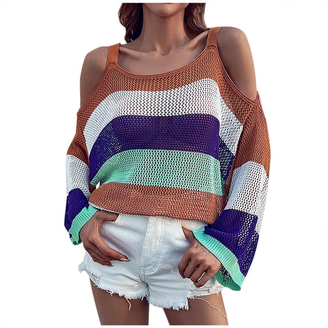 Suéter de mujer Suéter de rayas de moda Suéter de manga larga Pullove Cuello redondo Suéter informal Tops Odeerbi ODB-2