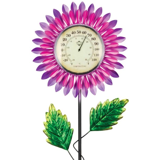 Regal Art and Gift 12711 Pink Daisy Solar Thermometer Garden Stake