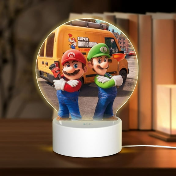 Mario Bros Movie Game Round Acrylic Night Light Decoration USB Cable LED Lamp Base with Touch Control Adjustable 3 Light Modes Nightlight Decor