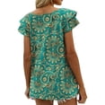 thumbnail image 2 of Mengpipi Womens Tops Summer Double Ruffle Short Sleeve V-Neck Casual Blouses, White Blue-3XL(US 24-26), 2 of 9