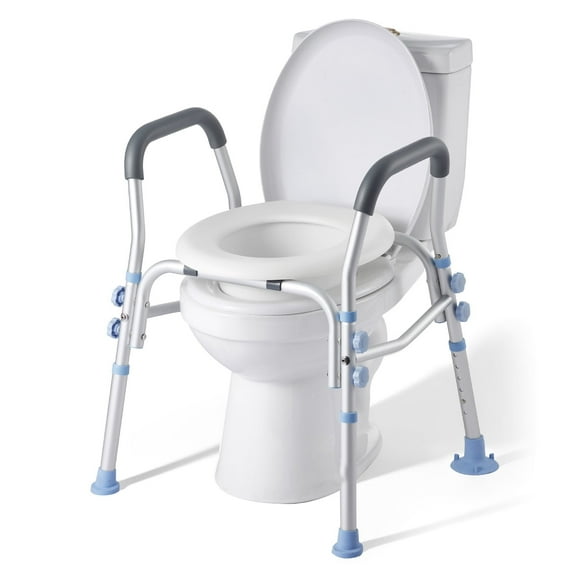 KFFKFF Adjustable Raised Toilet Seat with Arms, 300 lbs Capacity, Height-Adaptable Elevated Commode Seat with Handles and Splash Guard for Seniors, Adults, and Individuals with Mobility Challenges