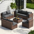 thumbnail image 6 of Poteban Patio Furniture Sets, Modular Rattan Outdoor Patio Sectional Furniture Sofa Set, Wicker Patio Conversation Set for Backyard,9PCS, 6 of 8