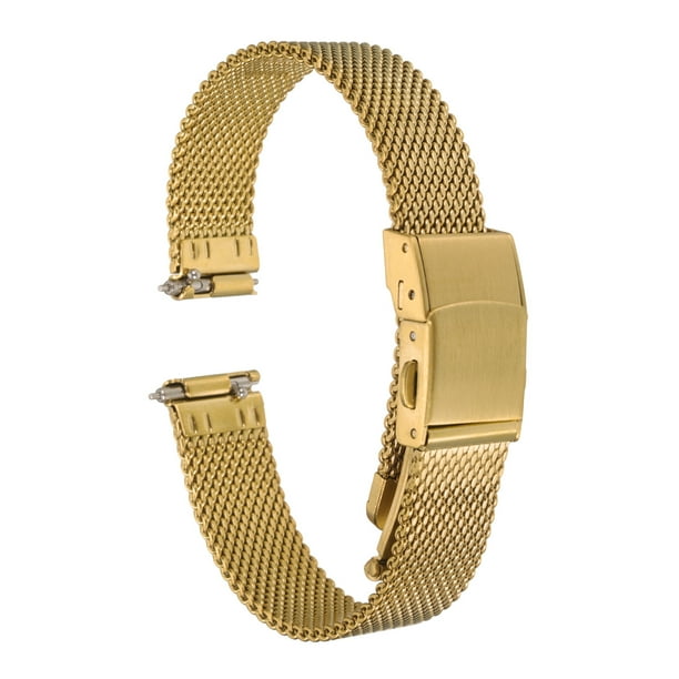 Correa de reloj de malla de acero inoxidable Uxcell de 12 mm, correa de metal de liberación rápida, reemplazo ajustable para hombres y mujeres, tono dorado