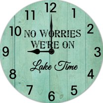 No Worries We're on Lake Time 10 Inches Holiday Funny Wood Wall Clock Round Wall Clock Rustic Wood Clock Vintage Wall Hanging Home Accent Decor Clock for Kitchen Lake House Cabin Bedroom