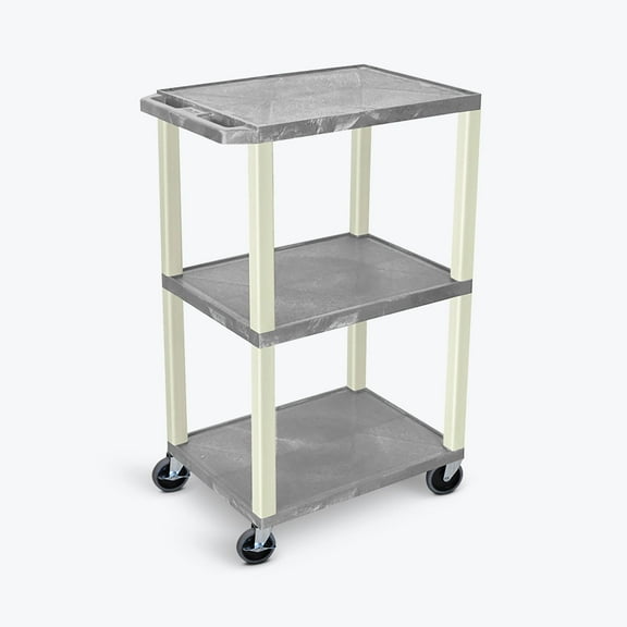 Luxor Tuffy 42" H Three-Shelf Multi-Purpose Utility Cart, 24" W x 18" D, Gray Shelves/Putty Legs